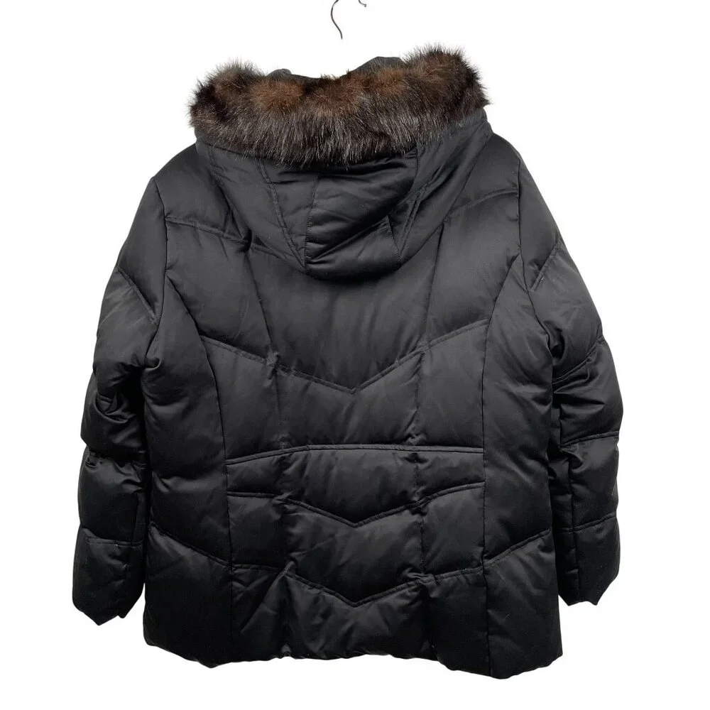 Calvin Klein Down Jacket Womens XL Black Faux Fur‎ Hood